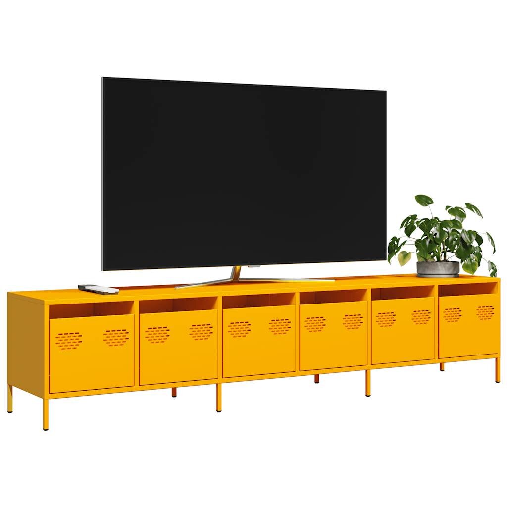 vidaXL ТВ шкаф горчица жълто 202x39x435 см студеновалцувана стомана