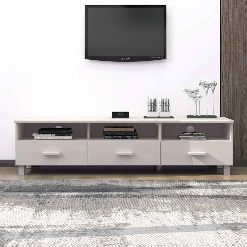 vidaXL ТВ шкаф HAMAR бял 158x40x40 см борово дърво масив