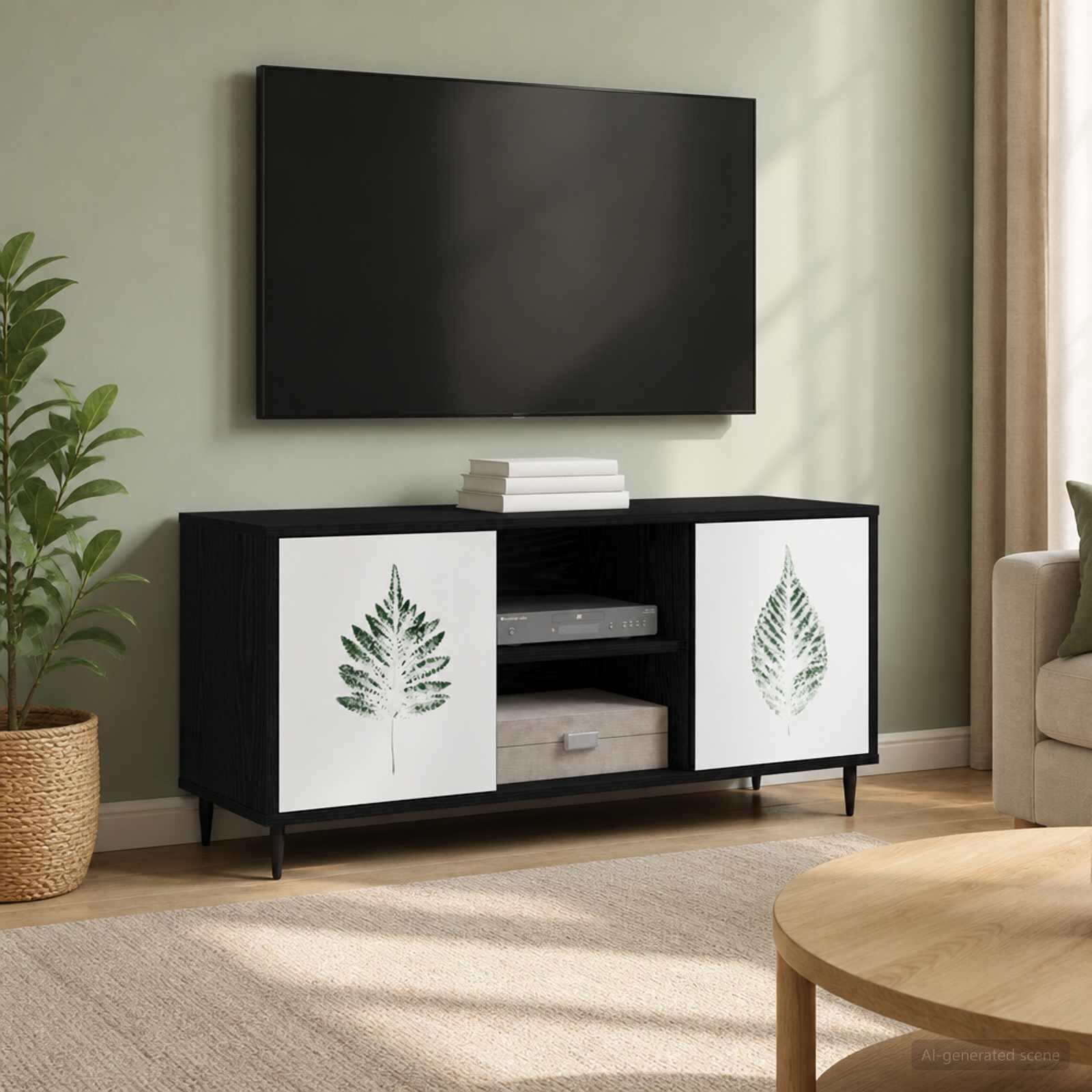 vidaXL ТВ шкаф HANAU 102 x 33 x 51 см Черен дъб Инженерна дървесина