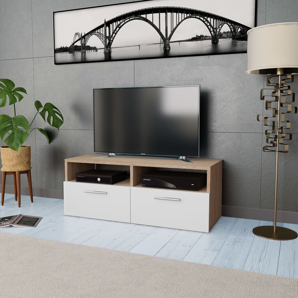 vidaXL ТВ шкаф инженерно дърво 95x35x36 см дъб и бял
