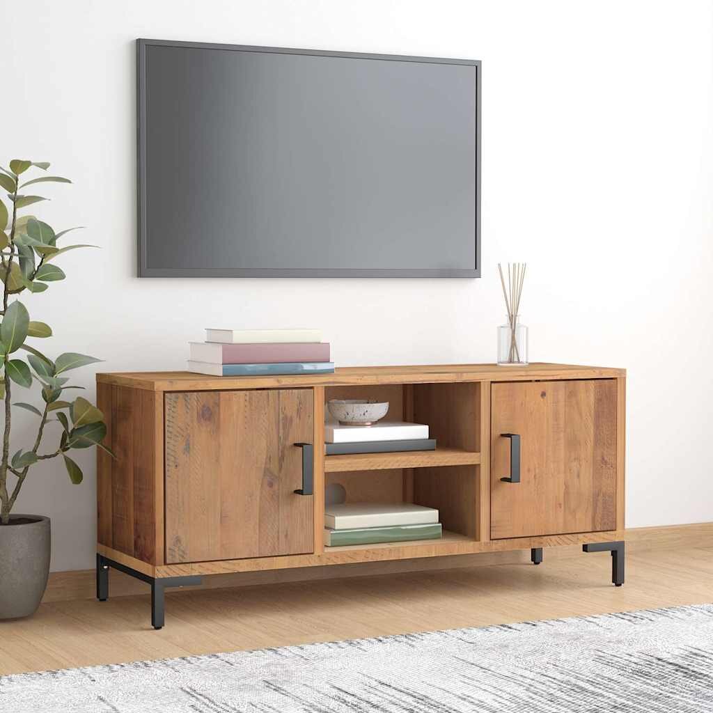 vidaXL ТВ шкаф кафяв 110x35x48 см борова дървесина масив