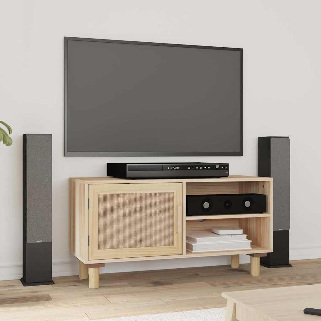 vidaXL ТВ шкаф кафяв 80x30x40 см бор масив и естествен ратан