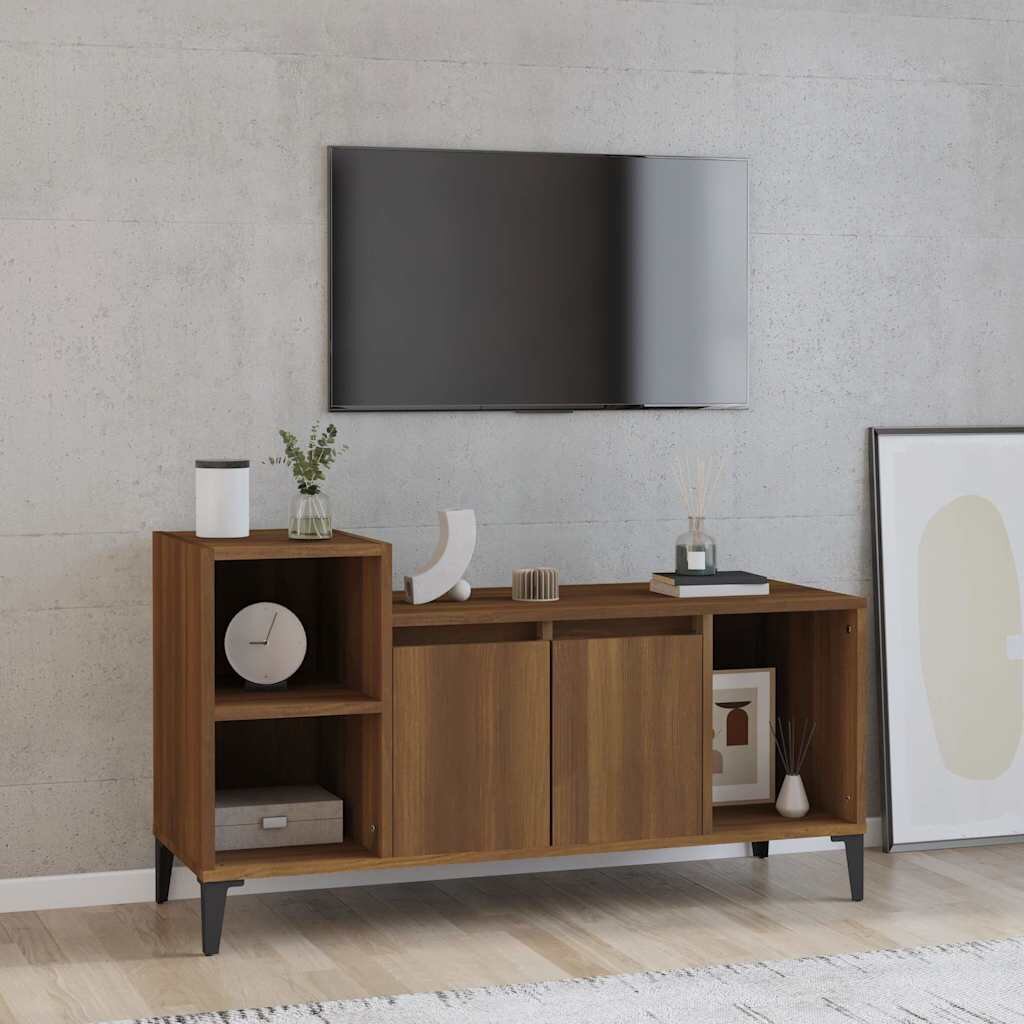vidaXL ТВ шкаф кафяв дъб 100x35x55 см инженерно дърво