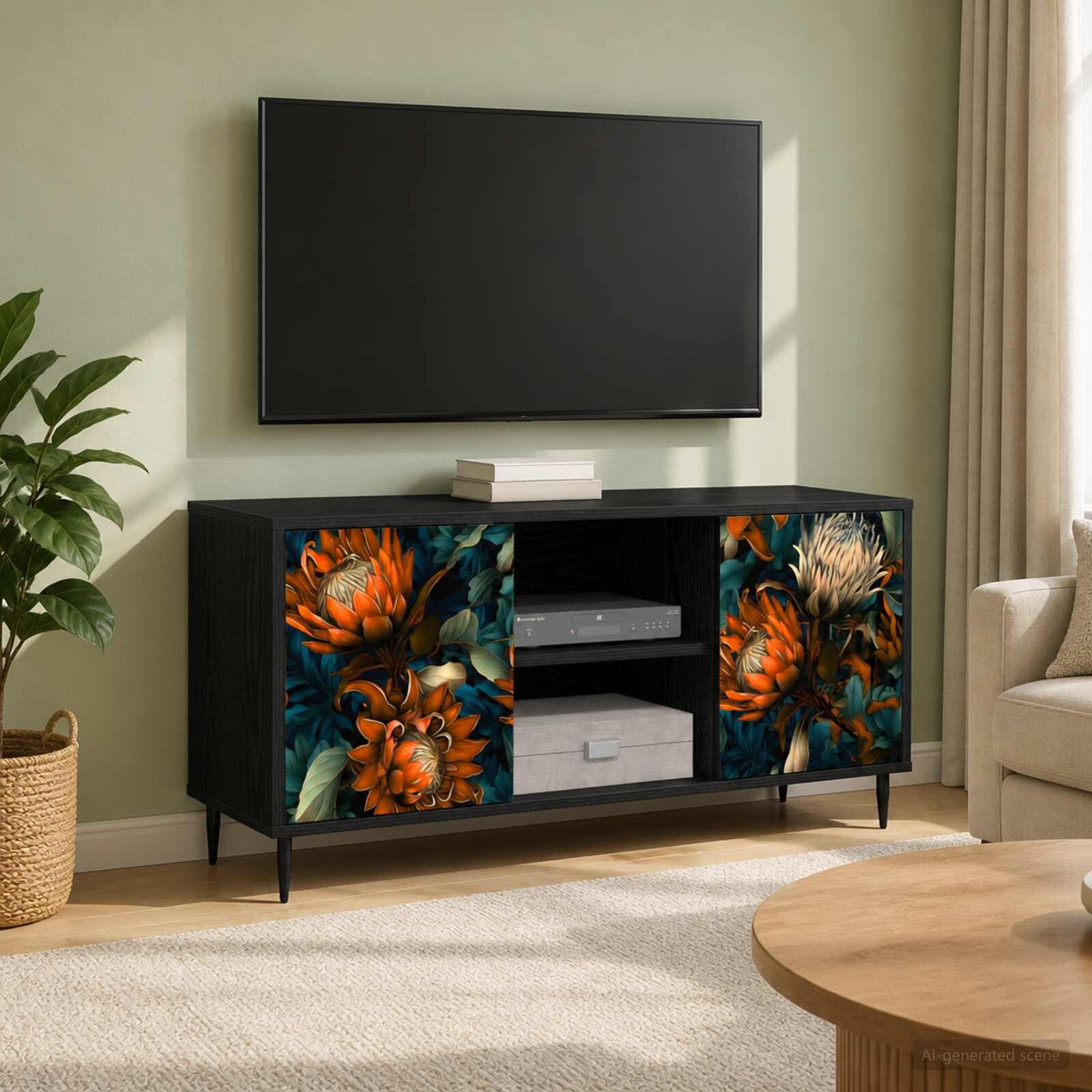 vidaXL ТВ шкаф LOCHEM 102 x 33 x 51 см Черен дъб Инженерна дървесина