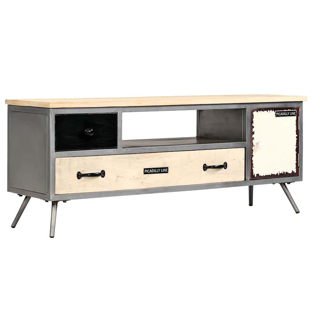 vidaXL ТВ шкаф мангово дърво масив и стомана 120x30x45 cм