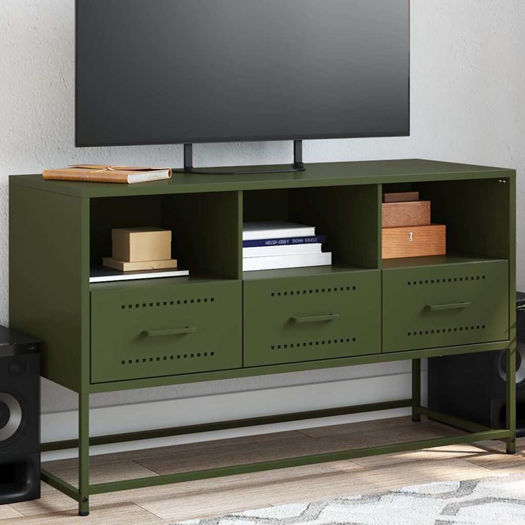 vidaXL ТВ шкаф маслиненозелен 1005x39x605 см стомана