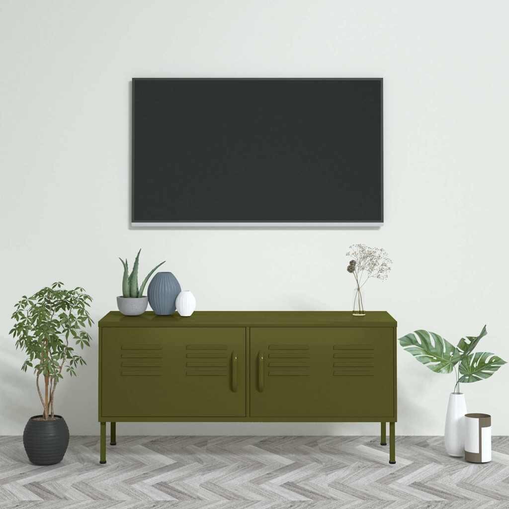 vidaXL ТВ шкаф маслиненозелен 105x35x50 см стомана