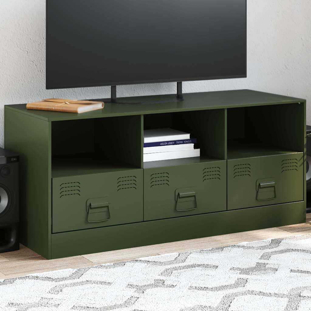 vidaXL ТВ шкаф маслиненозелен 99x39x44 см стомана