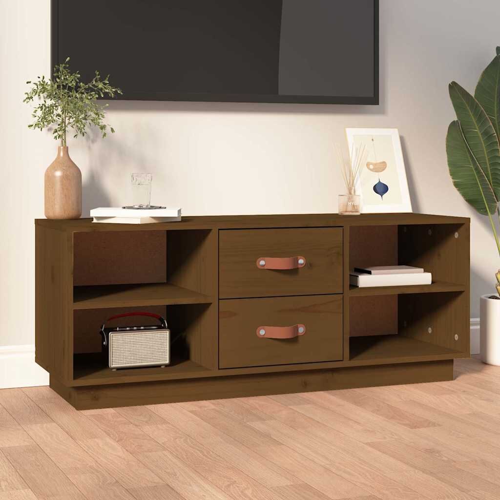 vidaXL ТВ шкаф меденокафяв 100x34x40 см бор масив