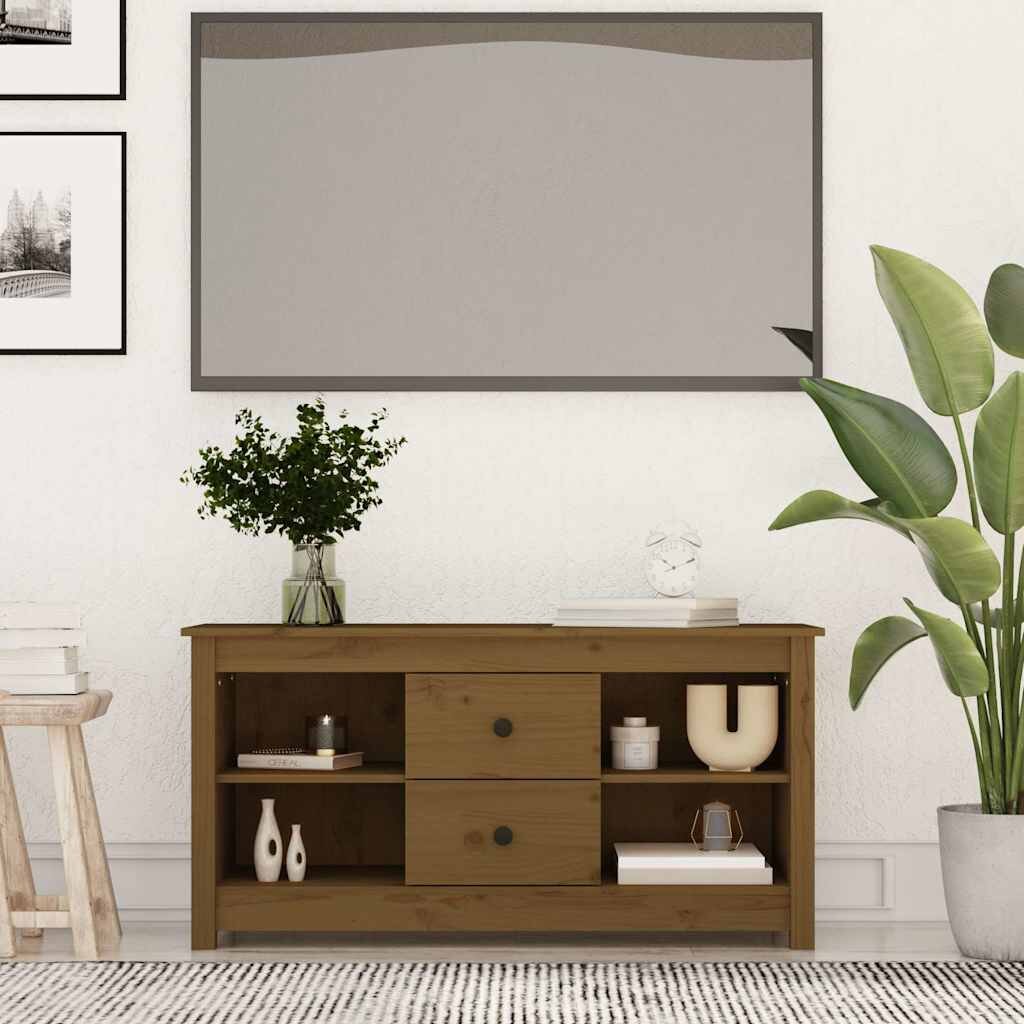 vidaXL ТВ шкаф меденокафяв 103x365x52 см бор масив