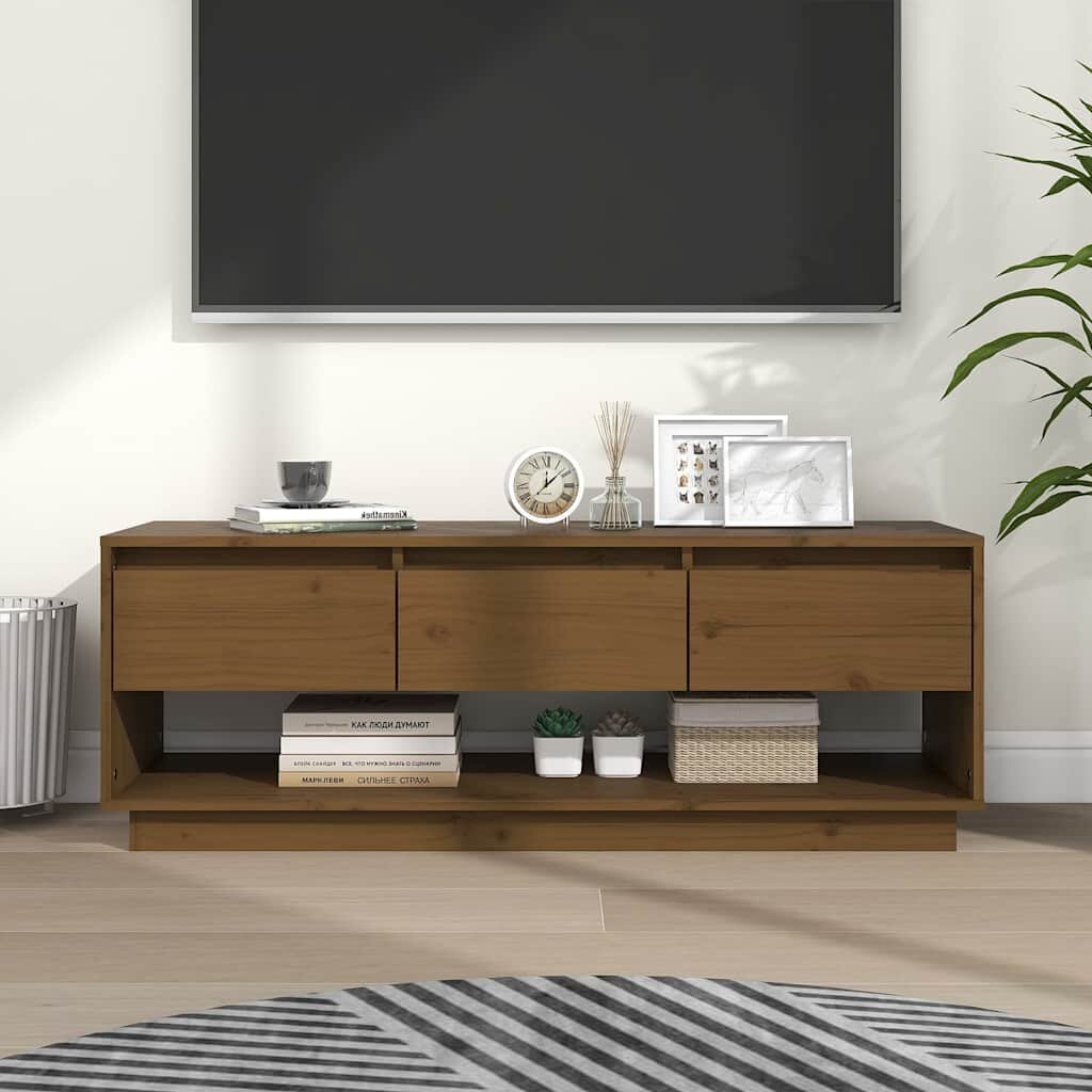 vidaXL ТВ шкаф меденокафяв 1105x34x40 см бор масив