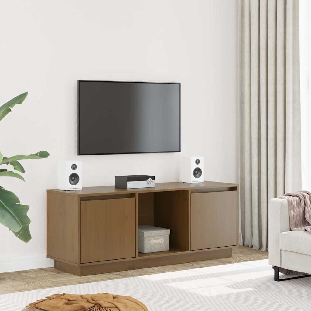 vidaXL ТВ шкаф меденокафяв 1105x35x44 см бор масив