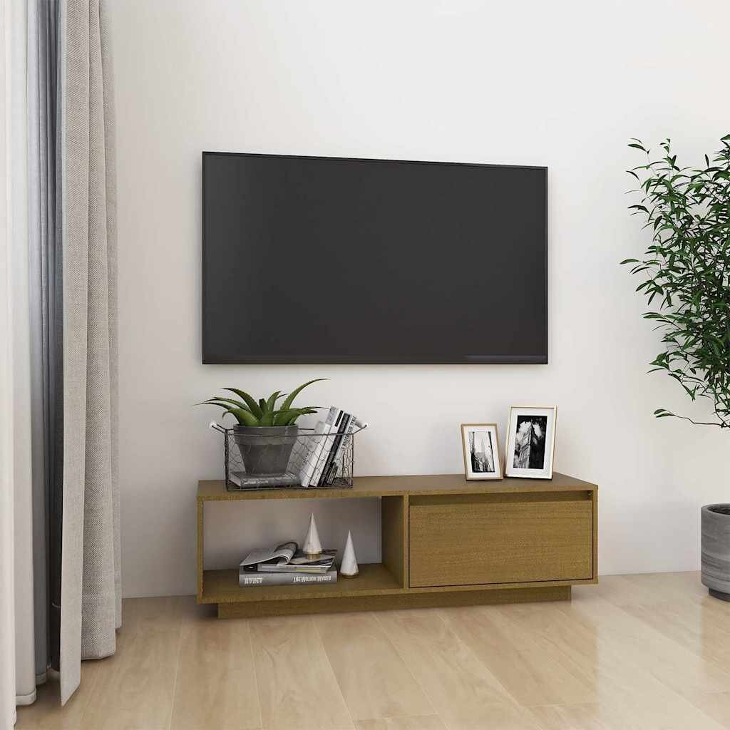 vidaXL ТВ шкаф меденокафяв 110x30x335 см борово дърво масив