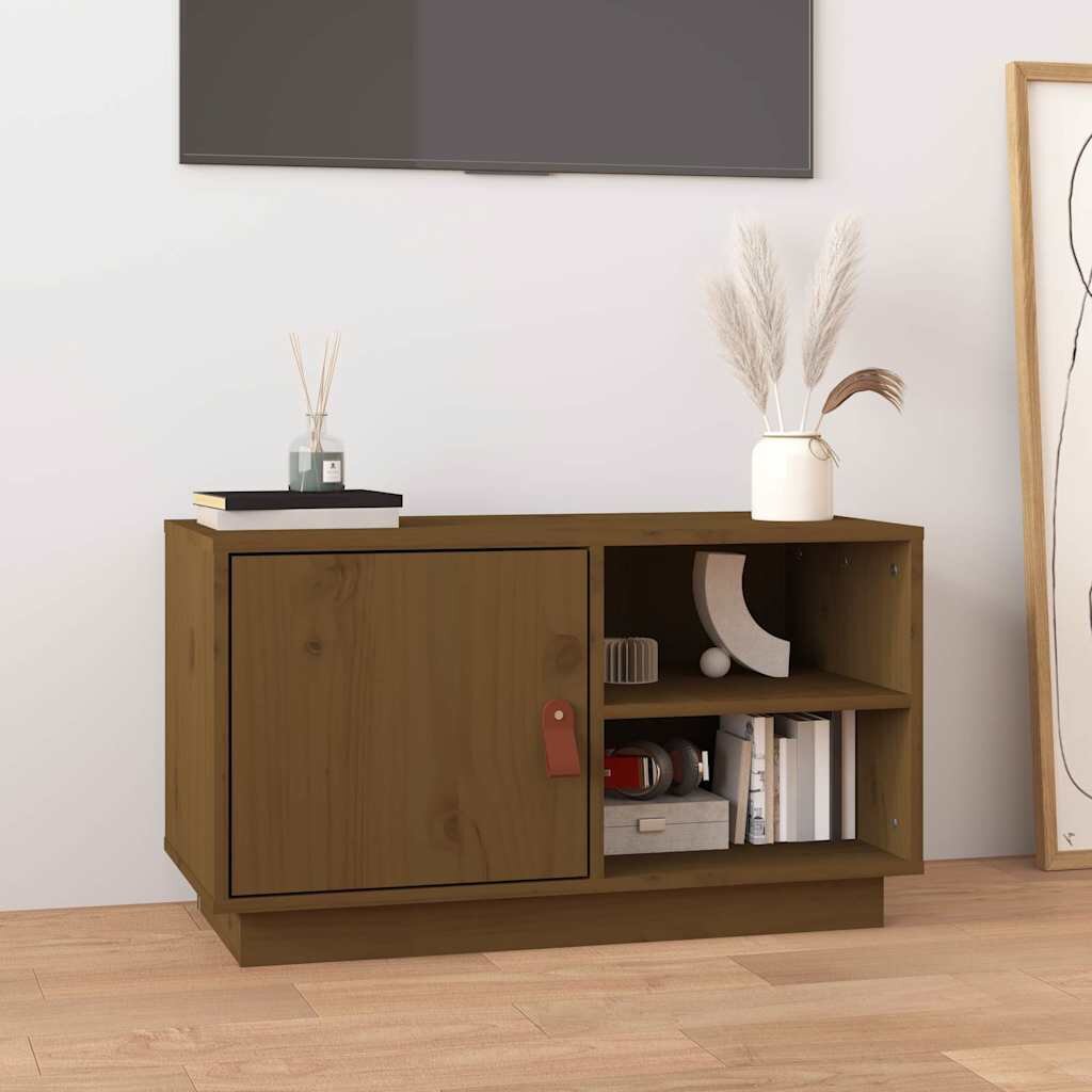 vidaXL ТВ шкаф меденокафяв 70x34x40 см бор масив