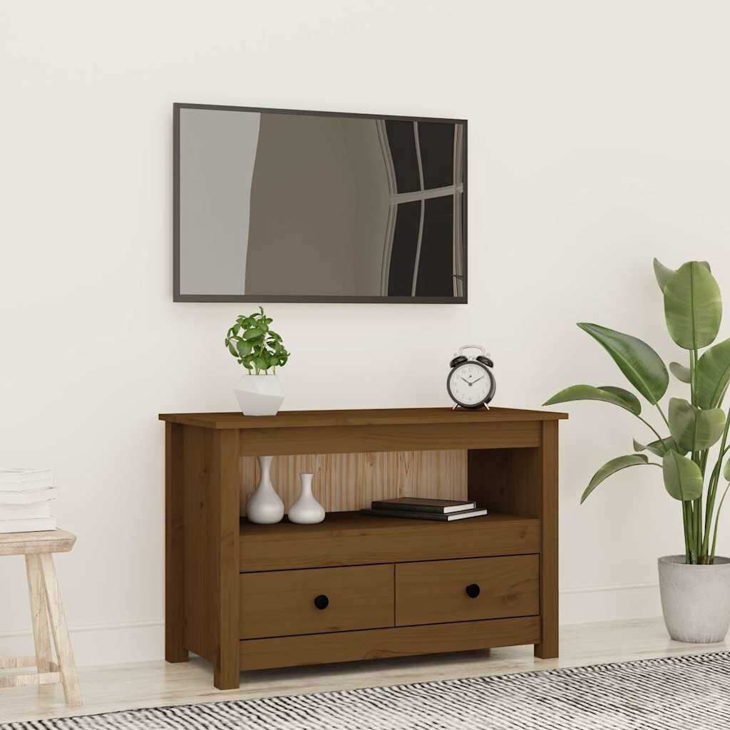 vidaXL ТВ шкаф меденокафяв 79x35x52 см бор масив