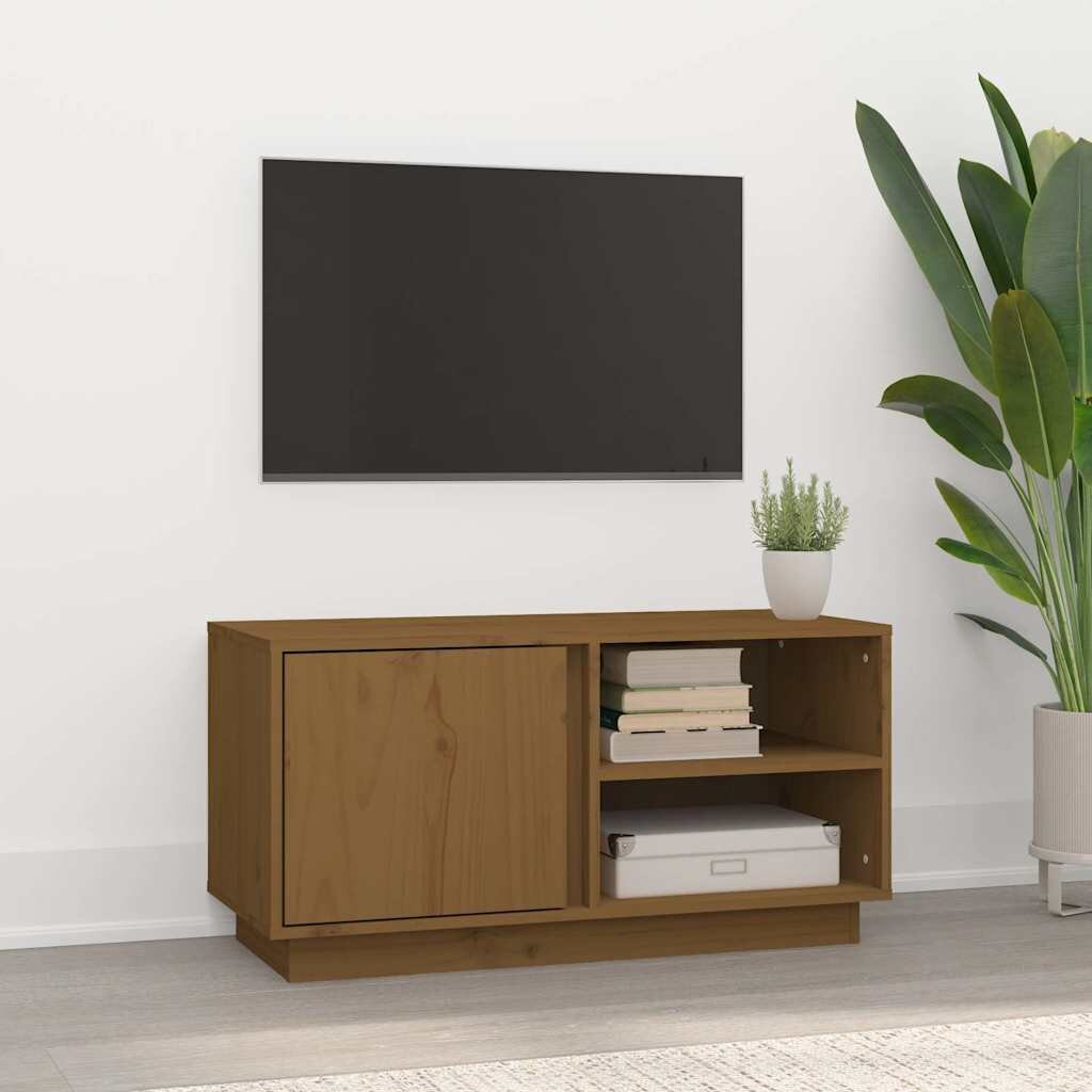 vidaXL ТВ шкаф меденокафяв 80x35x405 см бор масив