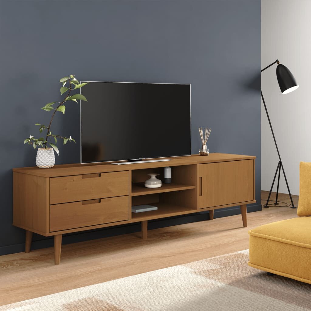 vidaXL ТВ шкаф MOLDE кафяв 158x40x49 см борово дърво масив