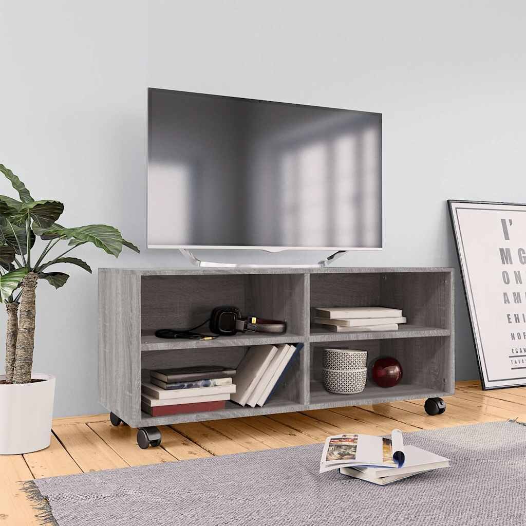 vidaXL ТВ шкаф на колелца сив сонома 90x35x35 см инженерно дърво