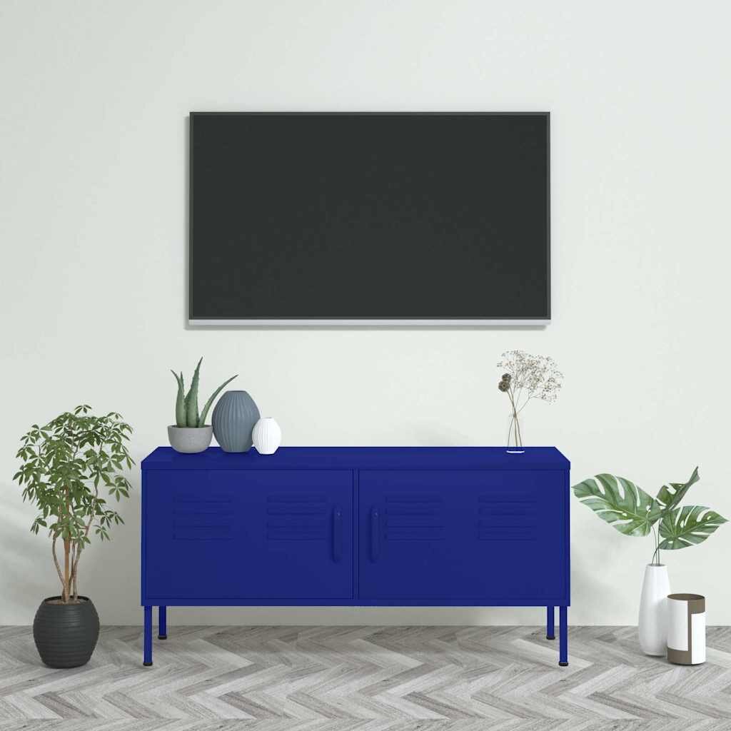 vidaXL ТВ шкаф нейви синьо 105x35x50 см стомана