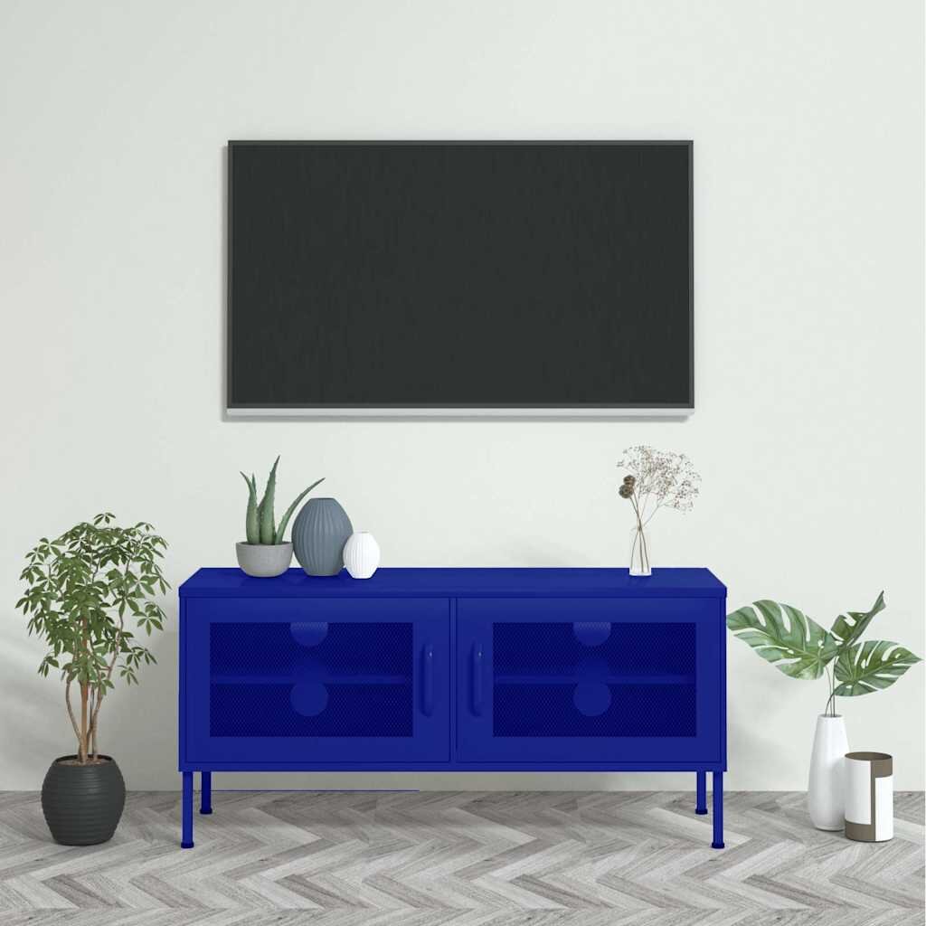 vidaXL ТВ шкаф нейви синьо 105x35x50 см стомана