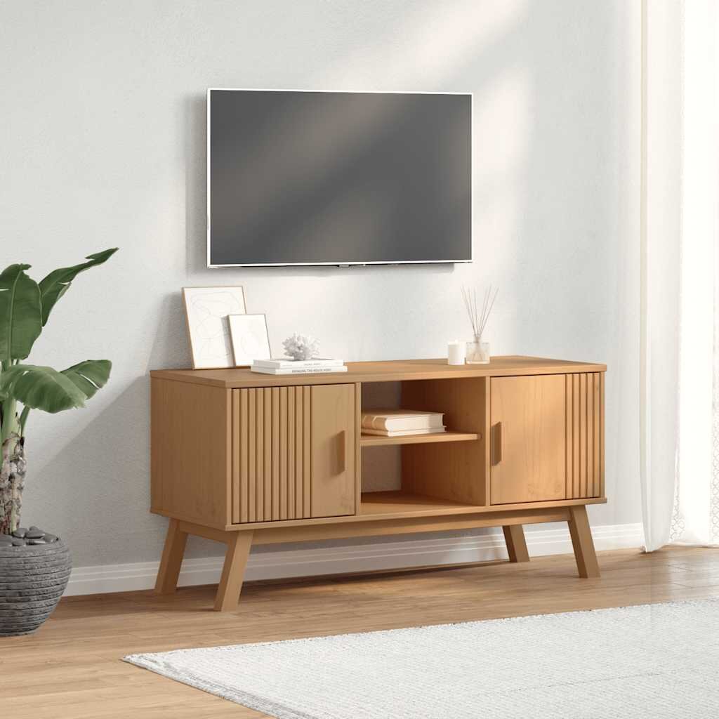 vidaXL ТВ шкаф OLDEN кафяв 114x43x57 см борово дърво масив