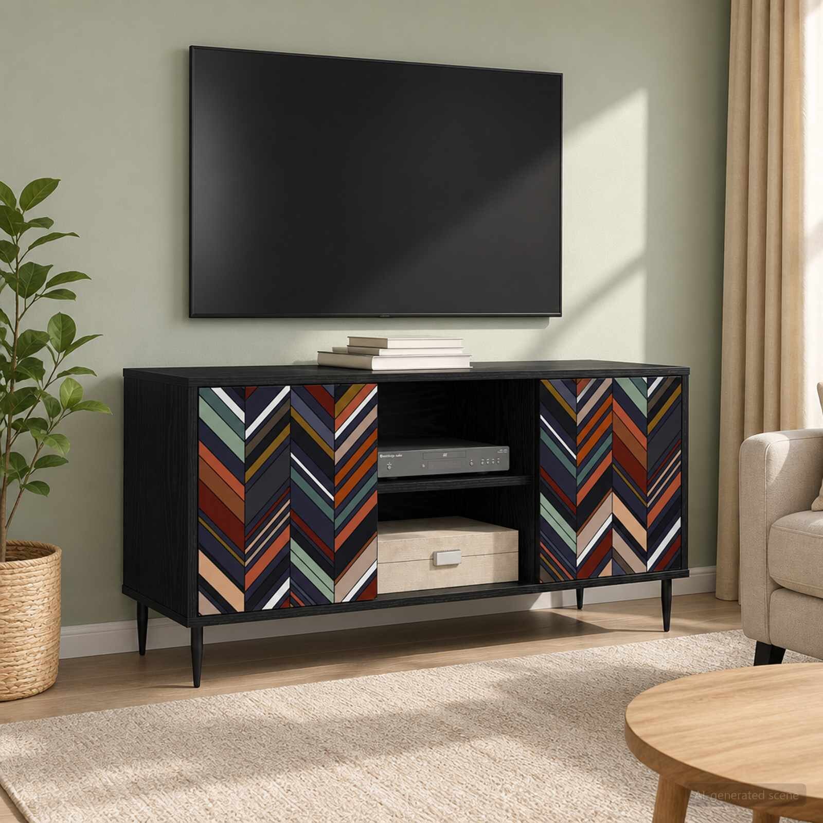vidaXL ТВ шкаф OMMEN 102 x 33 x 51 см Черен дъб Инженерна дървесина