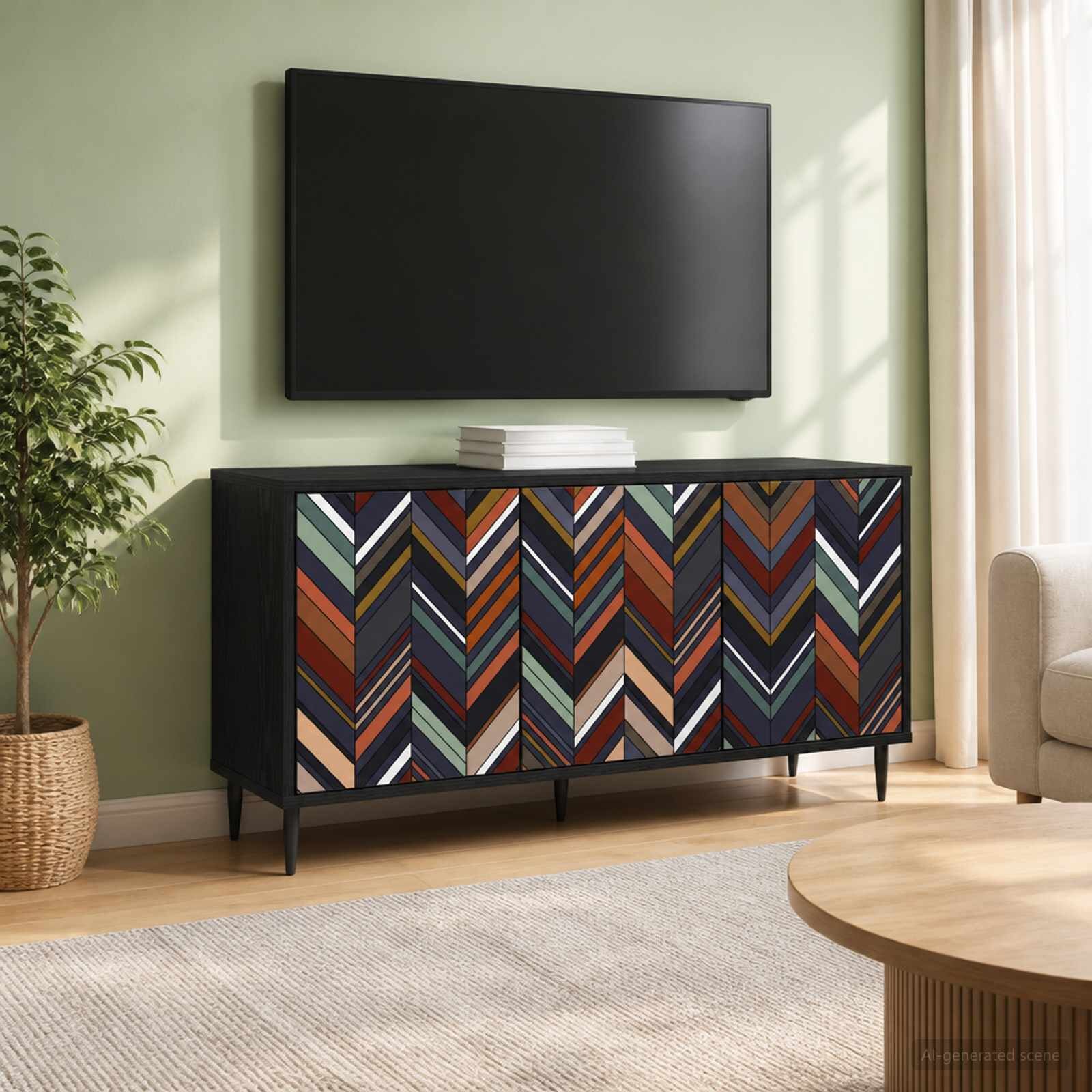 vidaXL ТВ шкаф OMMEN 102 x 33 x 51 см Черен дъб Инженерна дървесина