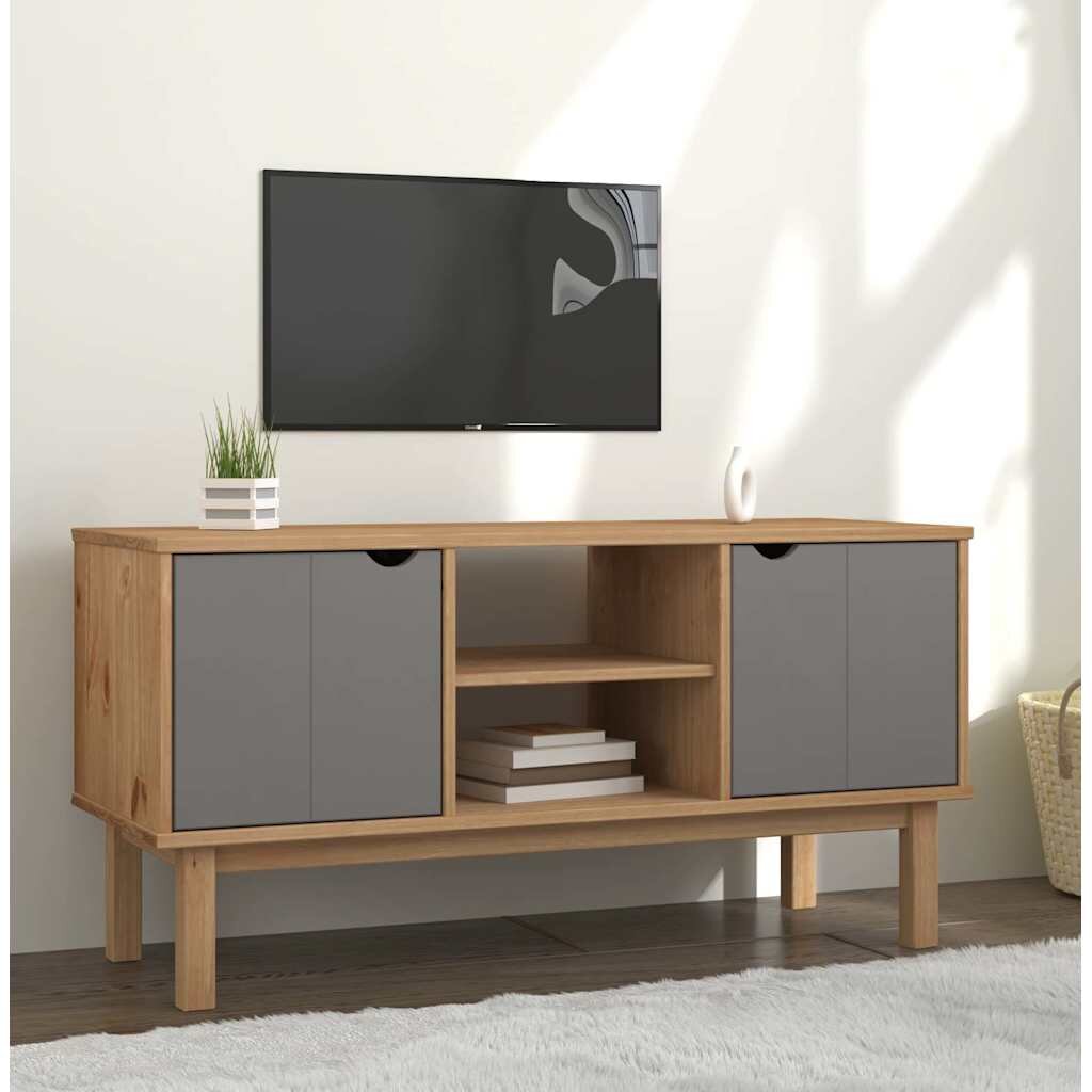vidaXL ТВ шкаф OTTA кафяво и сиво 1135x43x57 см бор масив