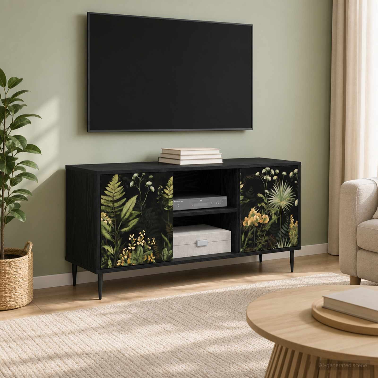 vidaXL ТВ шкаф RHENEN 102 x 33 x 51 см Черен дъб Инженерна дървесина