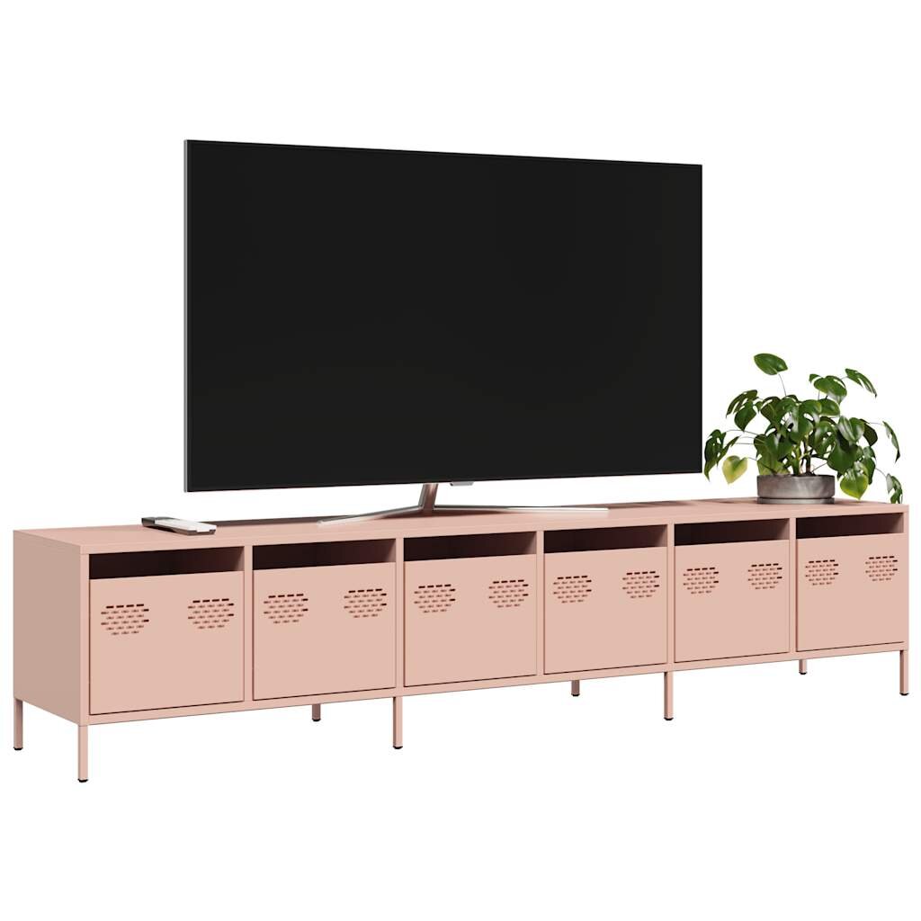 vidaXL ТВ шкаф розов 202x39x435 см студеновалцувана стомана