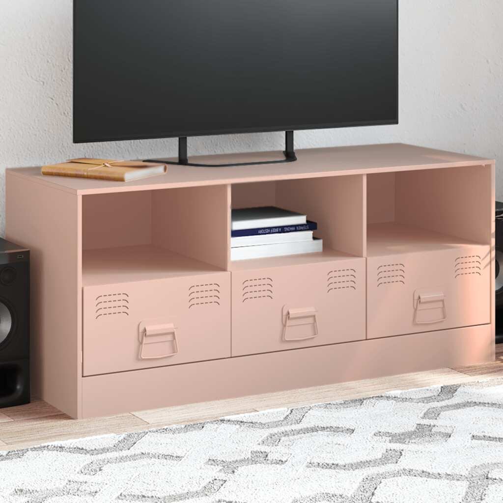 vidaXL ТВ шкаф розов 99x39x44 см стомана