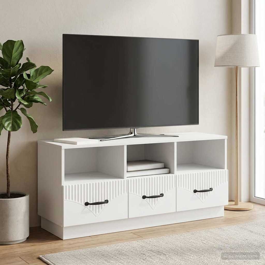 vidaXL ТВ шкаф с чекмедже Бяло 102 x 345 x 47 см Инженерна дървесина