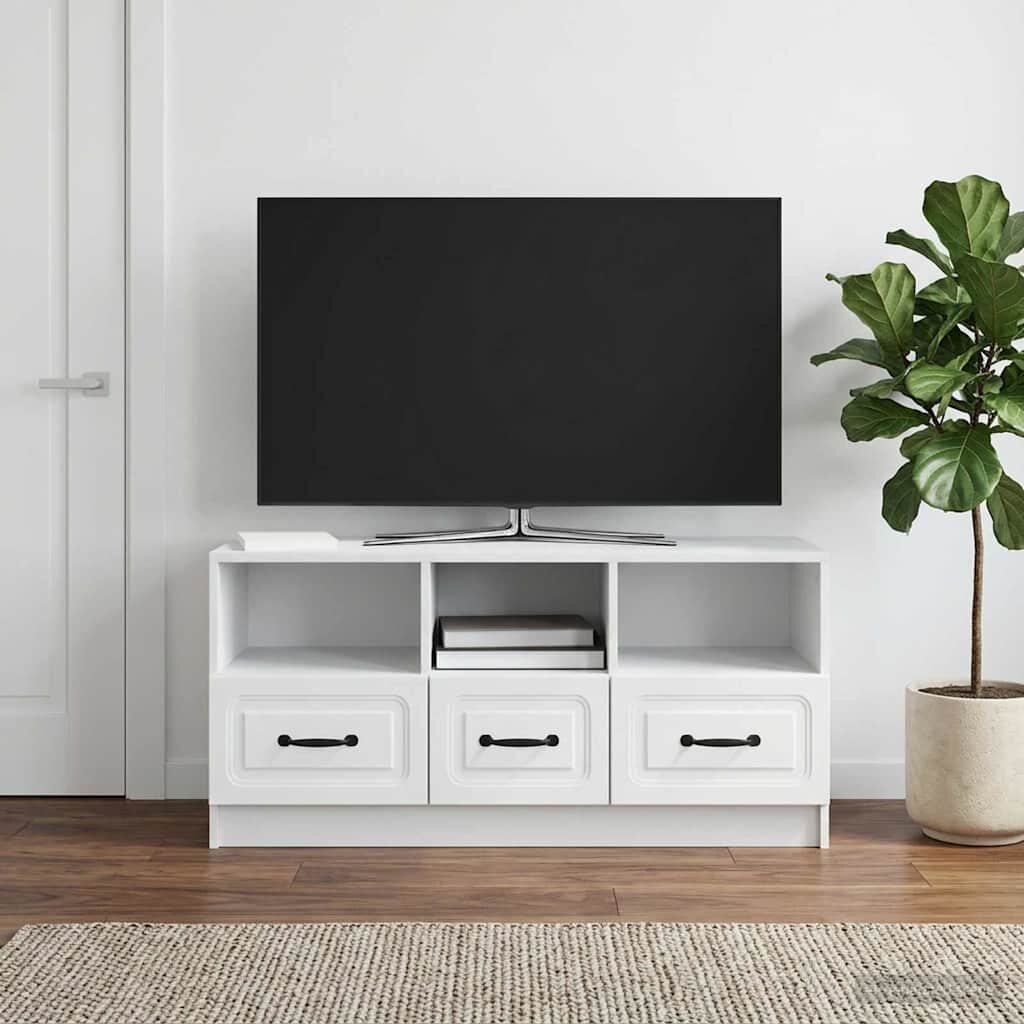 vidaXL ТВ шкаф с чекмедже Бяло 102 x 345 x 47 см Инженерна дървесина