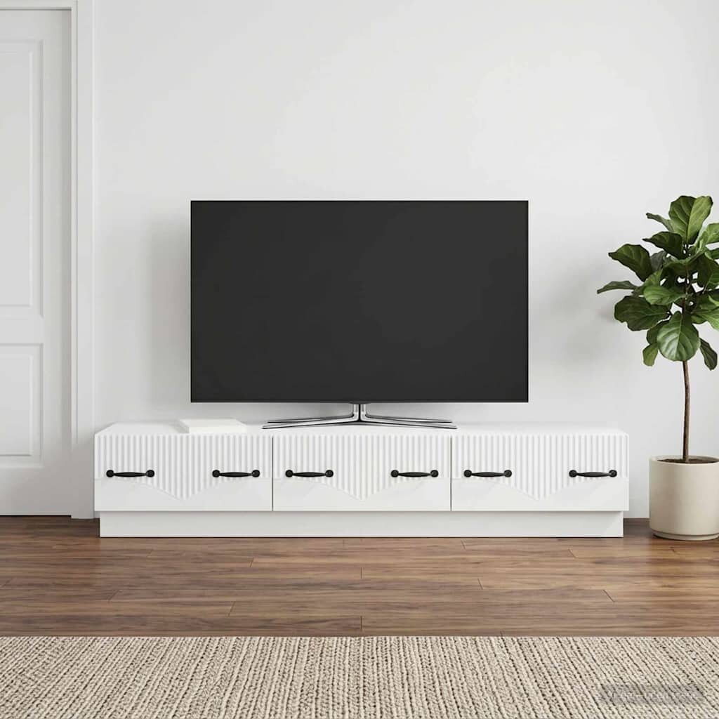 vidaXL ТВ шкаф с чекмедже Бяло 147 x 345 x 27 см Инженерна дървесина