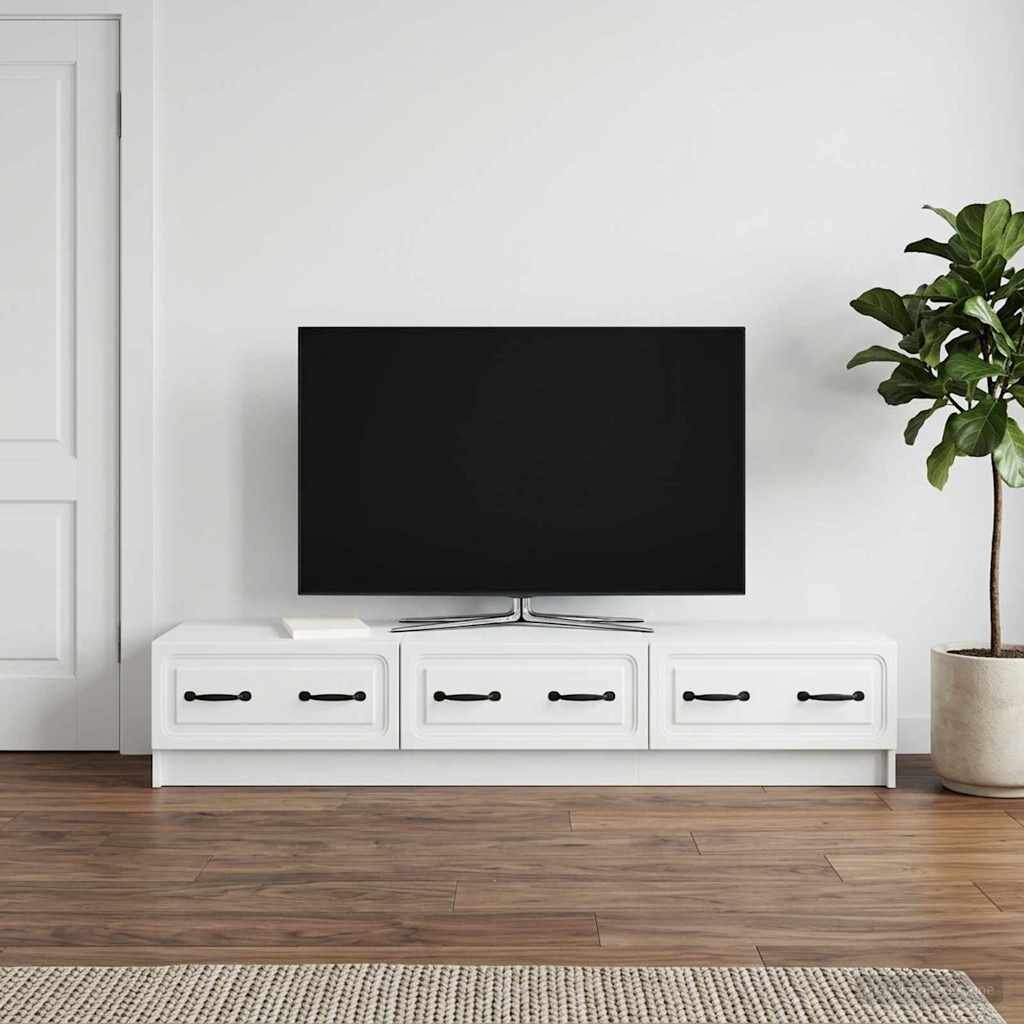 vidaXL ТВ шкаф с чекмедже Бяло 147 x 345 x 27 см Инженерна дървесина