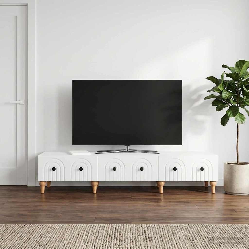 vidaXL ТВ шкаф с чекмедже Бяло 147 x 345 x 30 см Инженерна дървесина