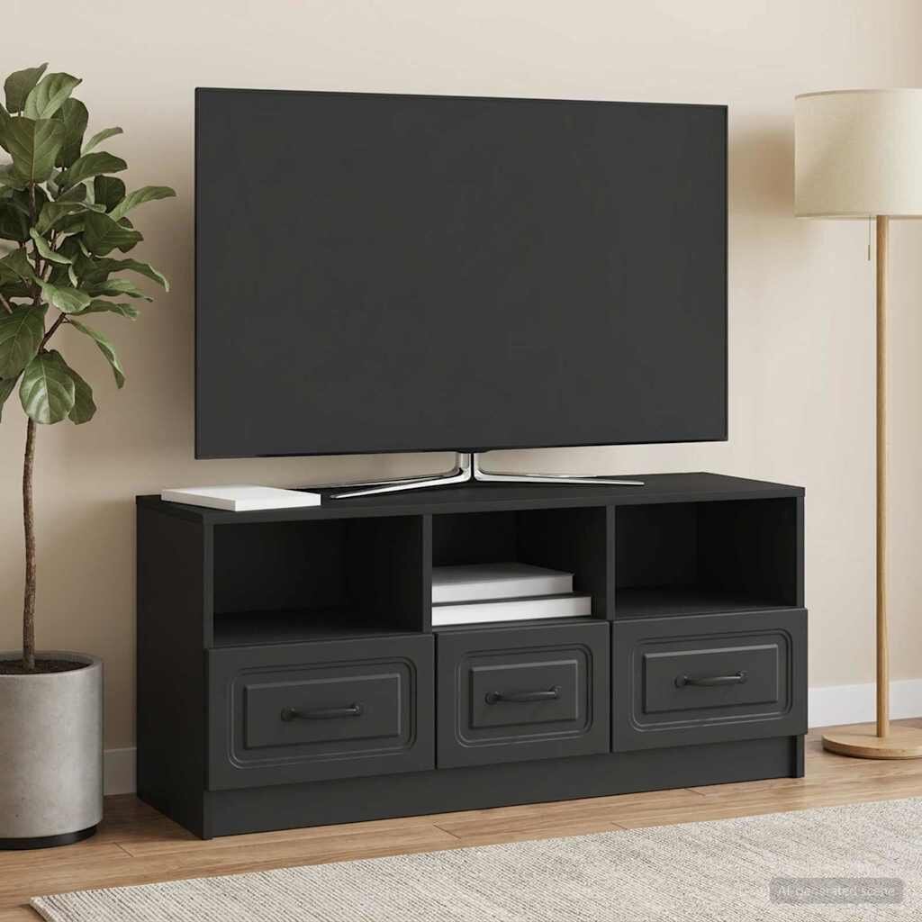 vidaXL ТВ шкаф с чекмедже Черно 102 x 345 x 47 см Инженерна дървесина