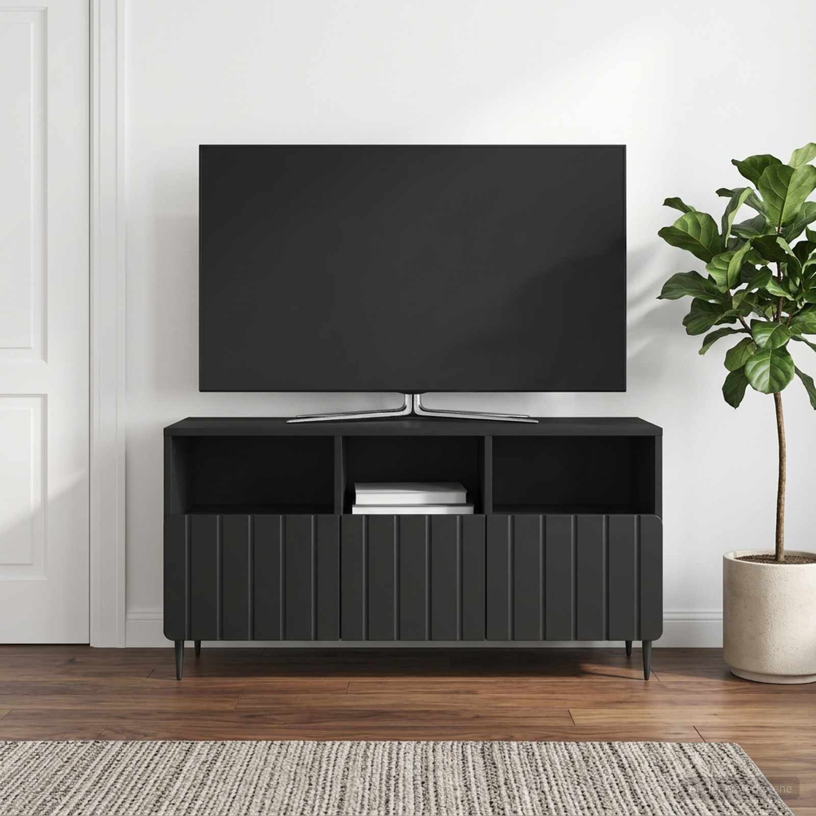 vidaXL ТВ шкаф с чекмедже Черно 102 x 345 x 50 см Инженерна дървесина