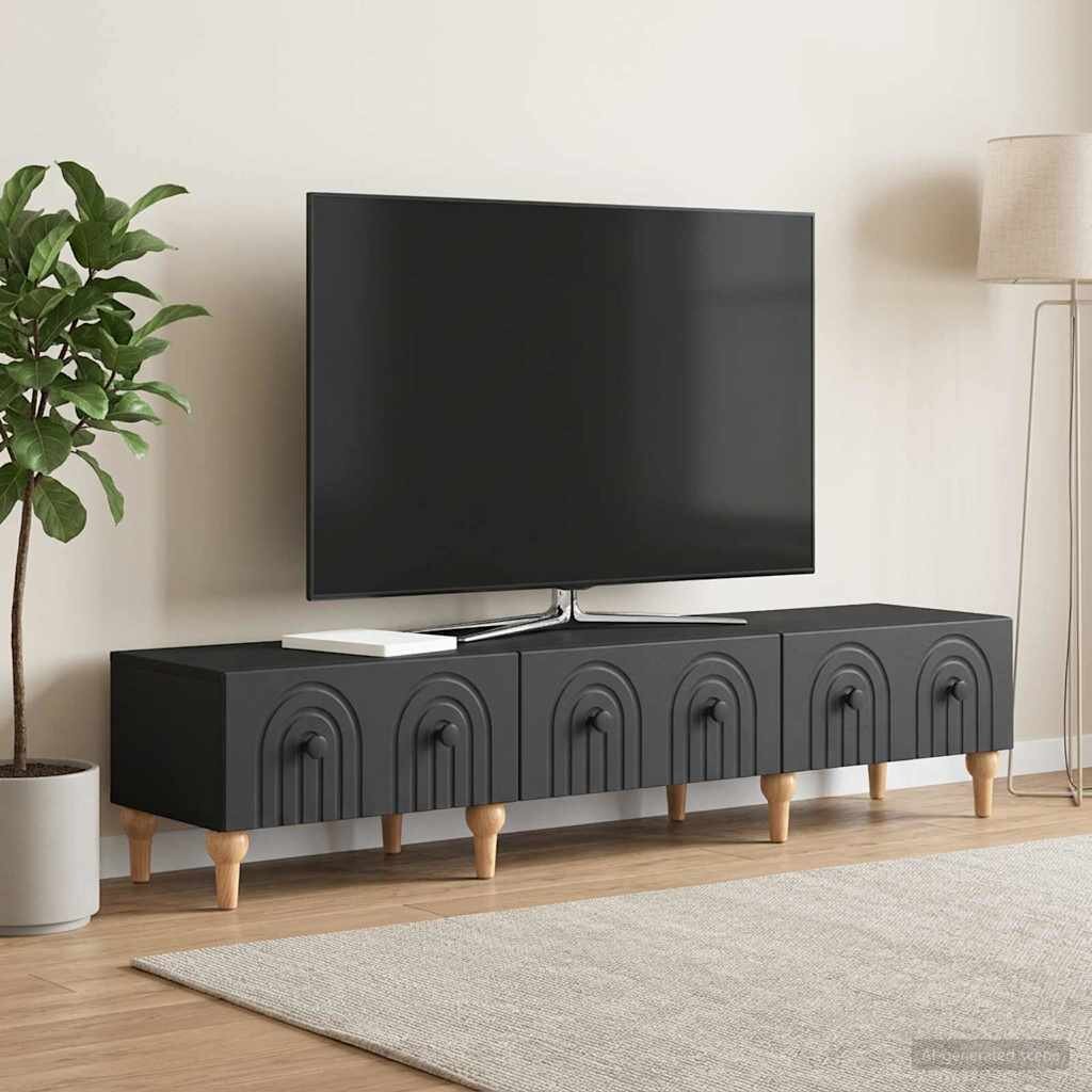 vidaXL ТВ шкаф с чекмедже Черно 147 x 345 x 30 см Инженерна дървесина
