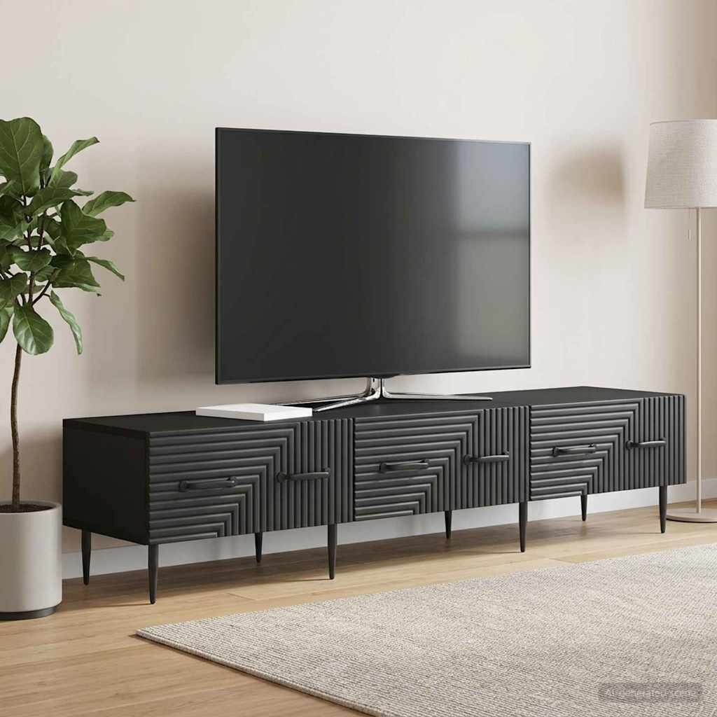 vidaXL ТВ шкаф с чекмедже Черно 147 x 345 x 30 см Инженерна дървесина