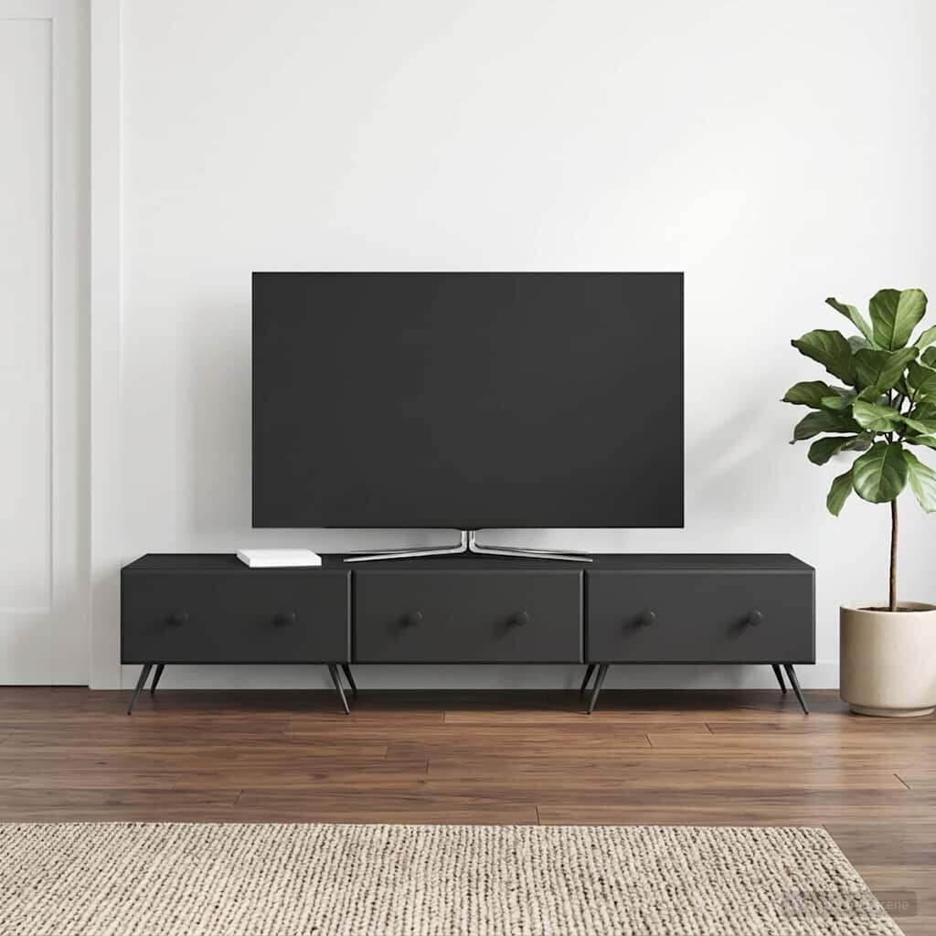 vidaXL ТВ шкаф с чекмедже Черно 147 x 345 x 30 см Инженерна дървесина