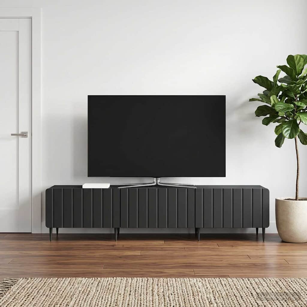 vidaXL ТВ шкаф с чекмедже Черно 147 x 345 x 32 см Инженерна дървесина