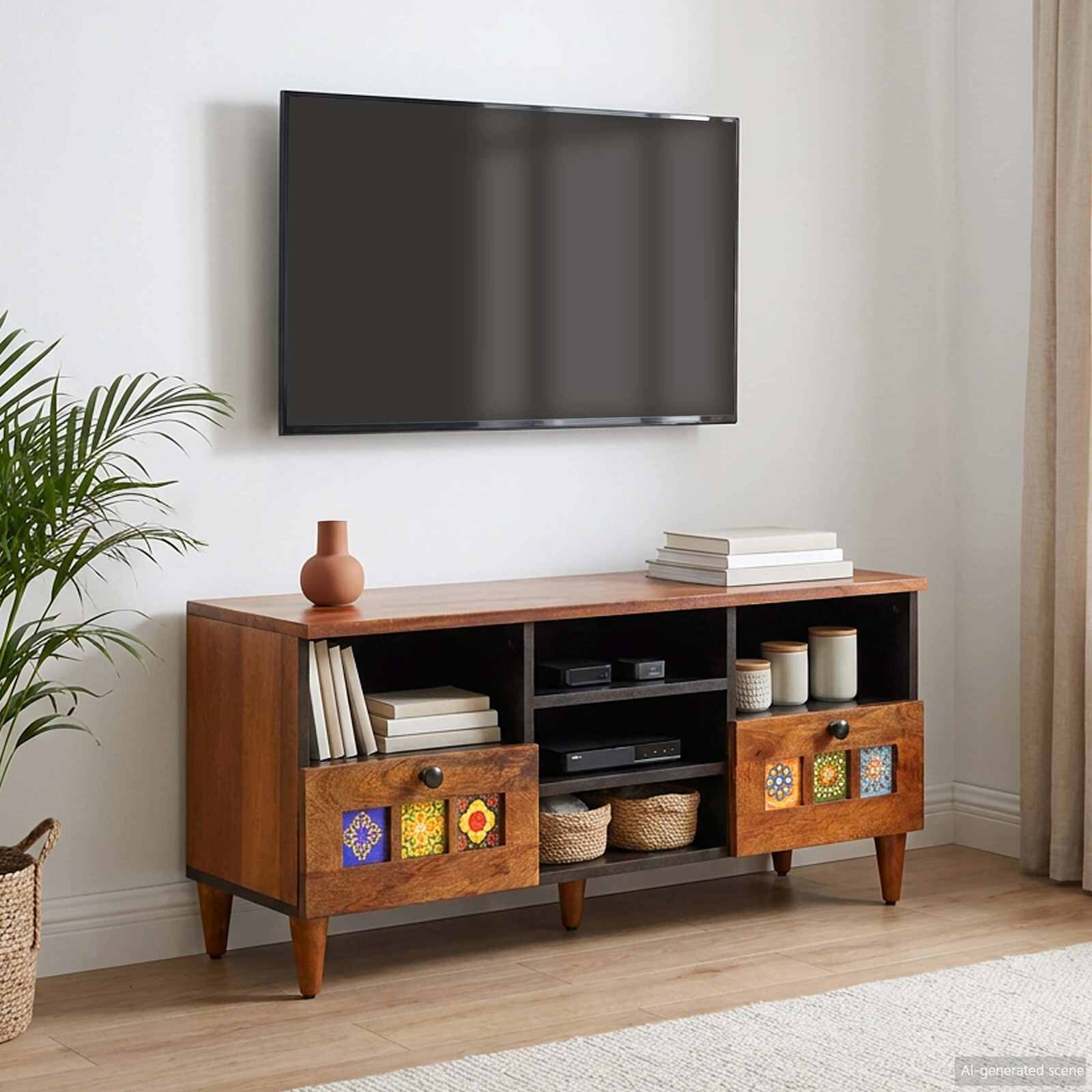 vidaXL ТВ шкаф с чекмедже Орех 100 x 33 x 46 см Солидно мангово дърво