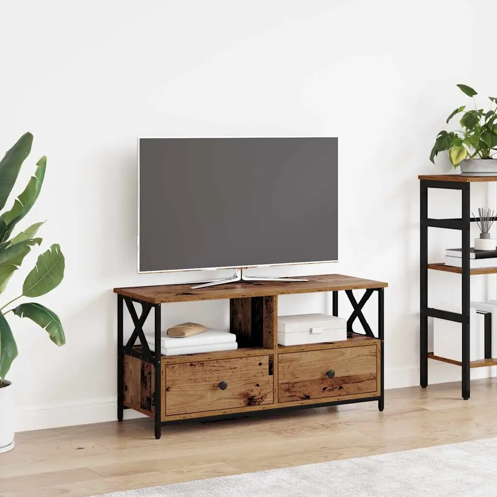 vidaXL ТВ шкаф с чекмедже Старо дърво 90 x 33 x 45 см