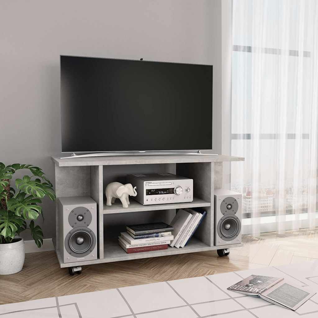 vidaXL ТВ шкаф с колелца бетонно сиво 80x40x45 см инженерно дърво