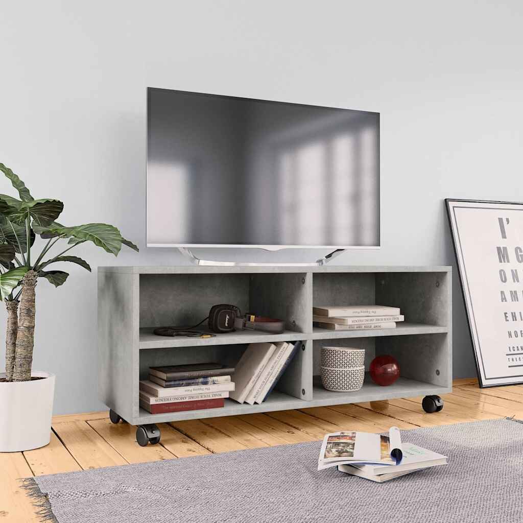 vidaXL ТВ шкаф с колелца бетоново сиво 90x35x35 см инженерно дърво
