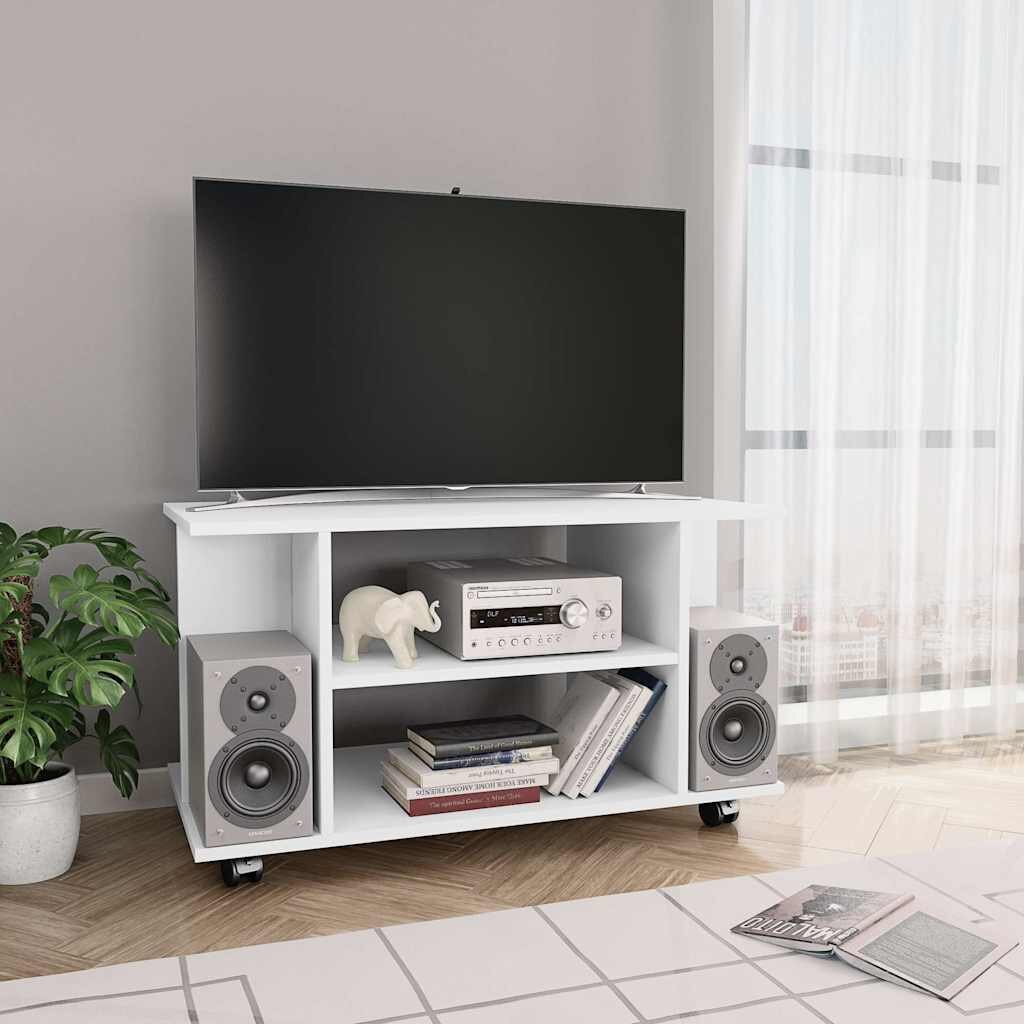 vidaXL ТВ шкаф с колелца бял 80x40x45 см инженерно дърво