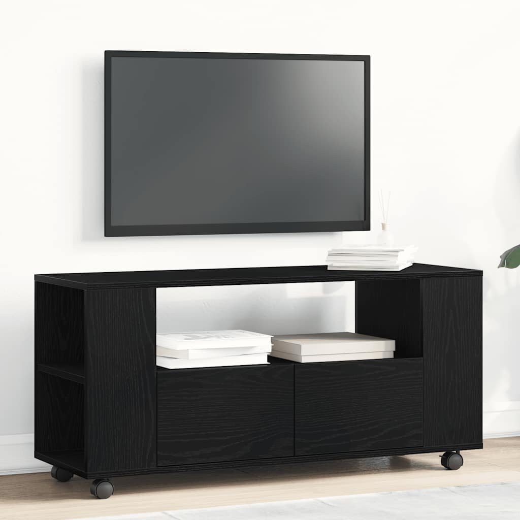 vidaXL ТВ шкаф с колелца черен дъб 102x345x43 см инженерно дърво