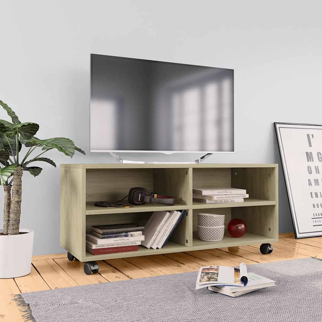 vidaXL ТВ шкаф с колелца дъб сонома 90x35x35 см инженерно дърво