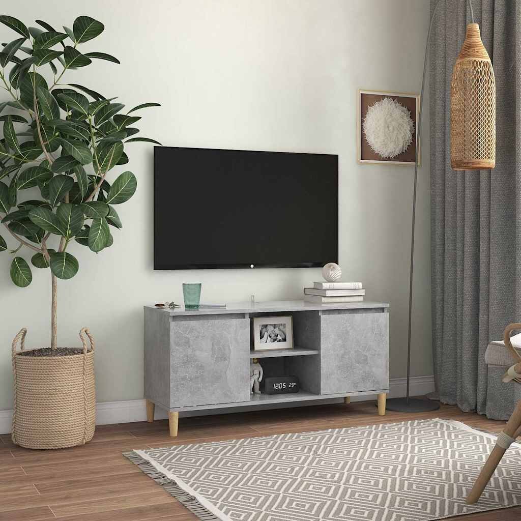 vidaXL ТВ шкаф с крака от масивно дърво бетонно сив 1035x35x50 см